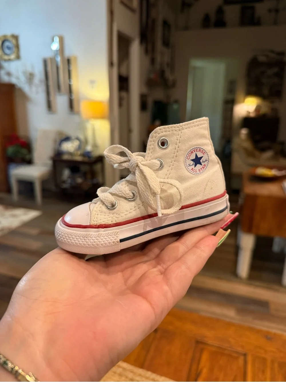 Converse Kids White High-Top Sneakers with Red & Navy Stripe